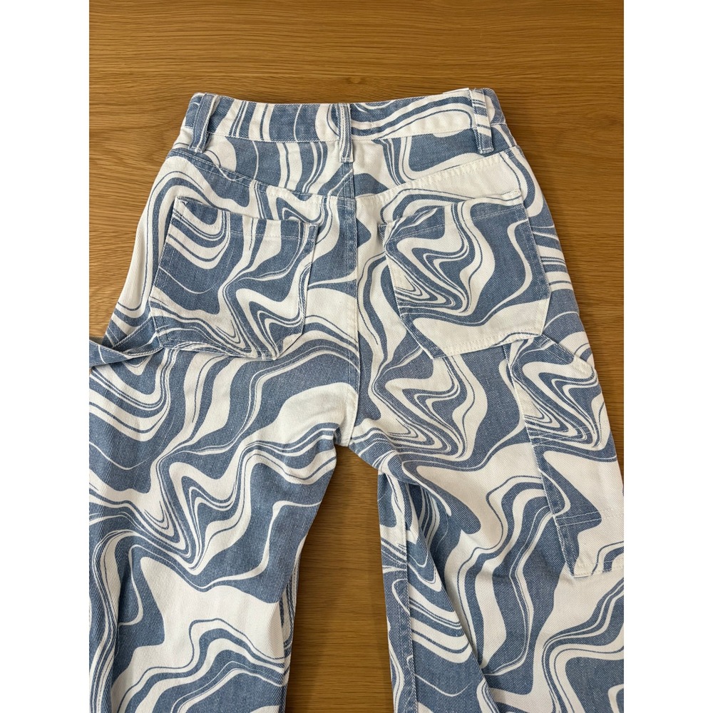 PacSun 90s BF Carpenter Jeans Blue White Marble Swirl Print Pants 25 - Picture 4 of 11